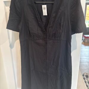 Black Button Down Crepe Mini Dress